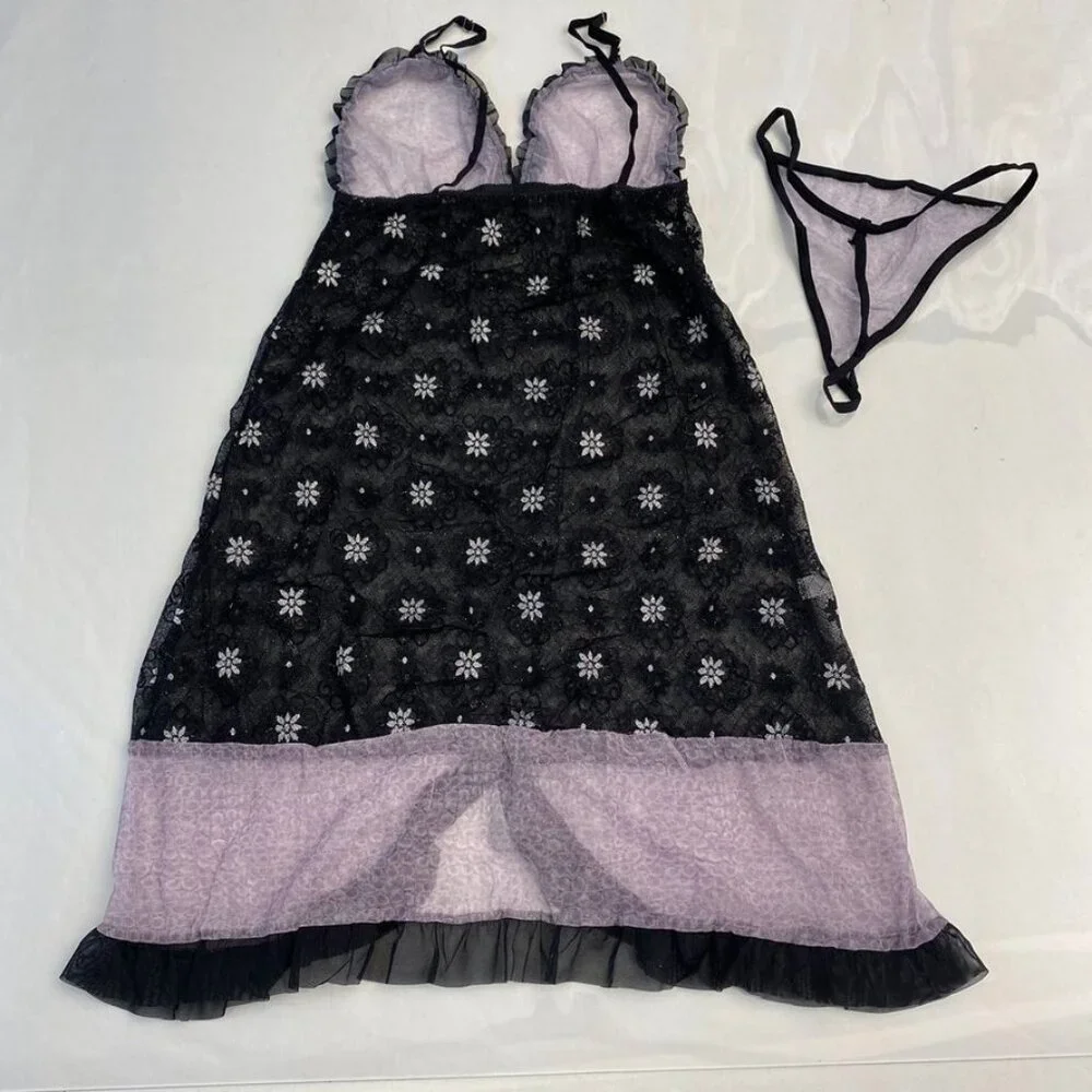 3/$30 Bundle • Black Lavender Floral Babydoll LS2 NWT
